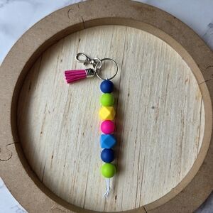 Colorful Beaded Keychain with Pink Tassel
